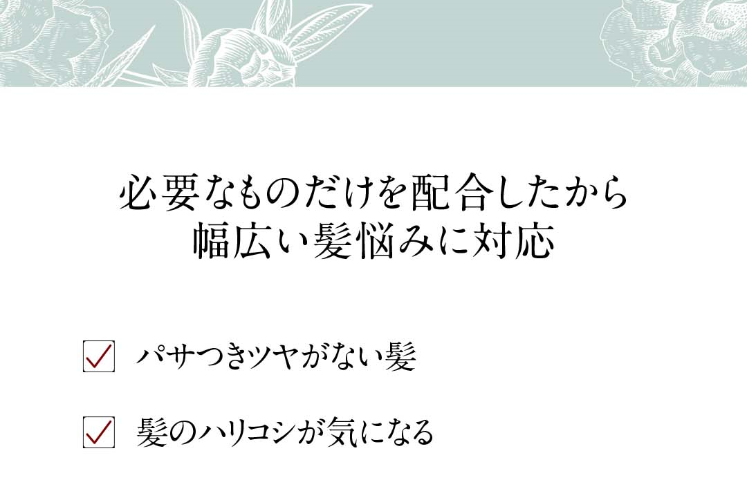 必要なものだけを配合したから幅広い髪悩みに対応